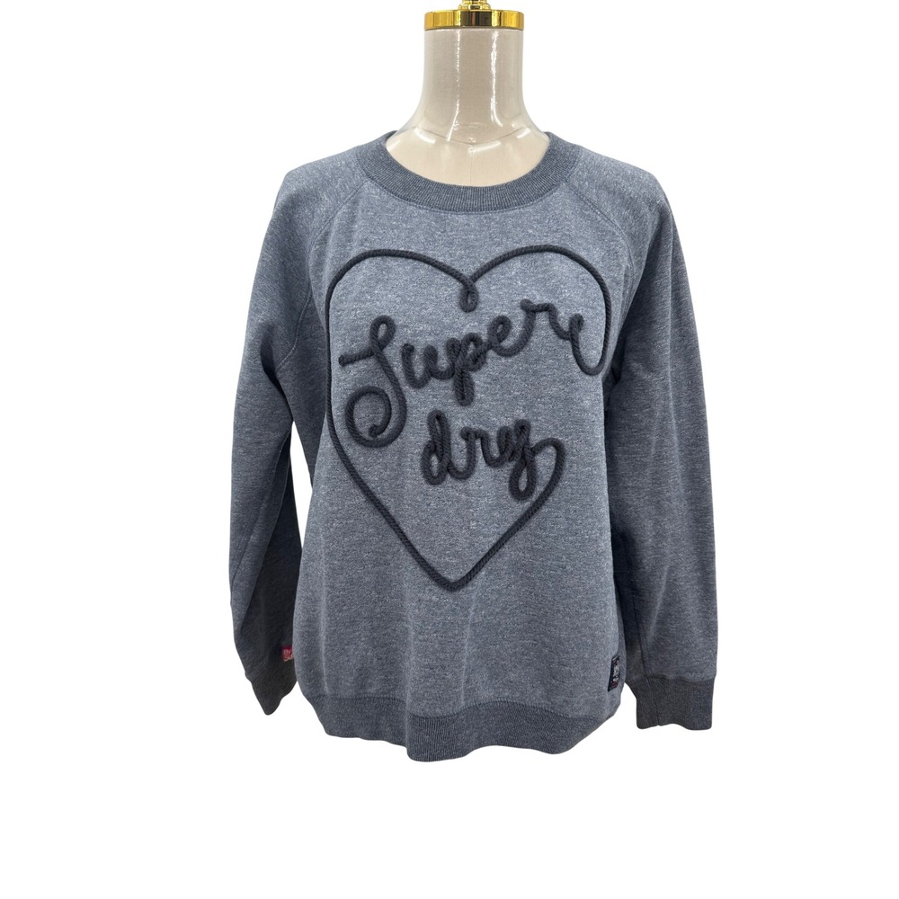 Superdry Sweatshirt Womens Large Blue Good Heart Logo GS2JP060 Fleece Pullover